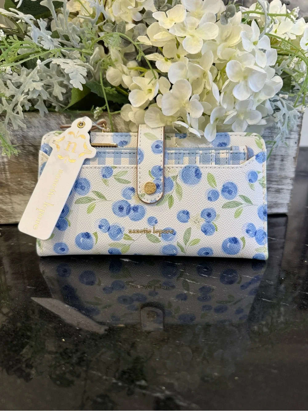🍃🫐Nanette Lepore Lilli Wallets Blueberry Blooms and Blue Gingham - Picture 10 of 13